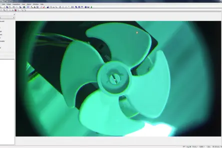 Optical Derotator video image of rotating test structure on PSV Software